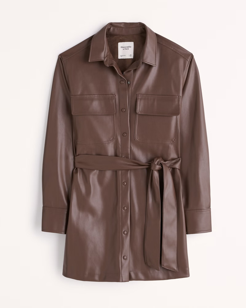 Women's Vegan Leather Mini Shirt Dress | Women's Dresses & Jumpsuits | Abercrombie.com | Abercrombie & Fitch (US)