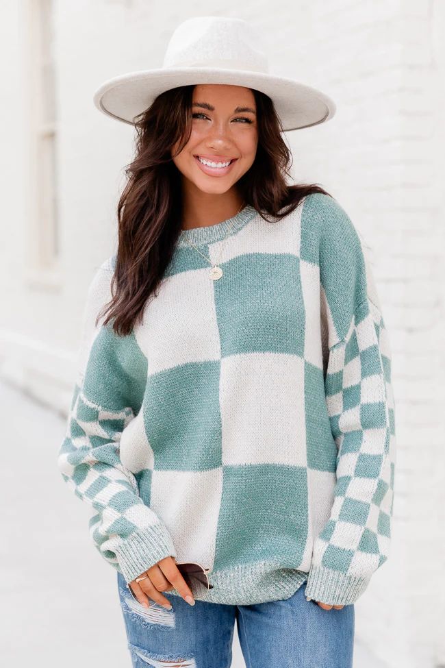 Did It My Way Green Checkered Sweater | Pink Lily