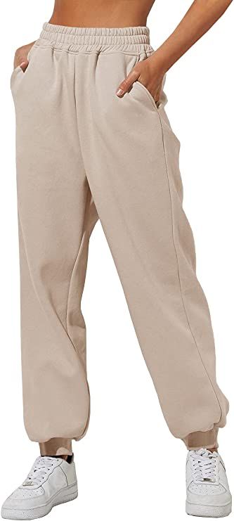 Amazon.com: Yovela Womens Khaki Pants Comfy Girls Sweatpants Oversized Comfy Cotton High Waist Ta... | Amazon (US)