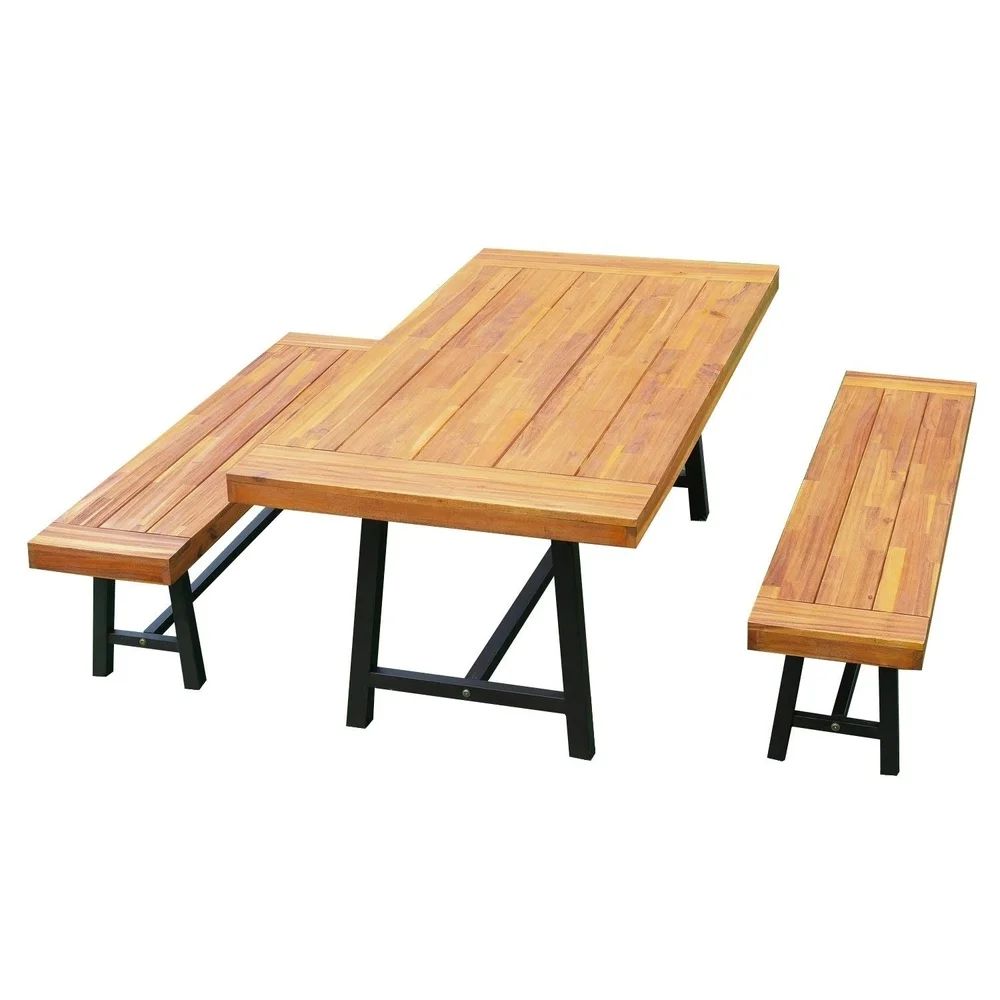 Outsunny 3 Piece 71" Acacia Wood Outdoor Picnic Table and Bench Set (Brown) | Bed Bath & Beyond