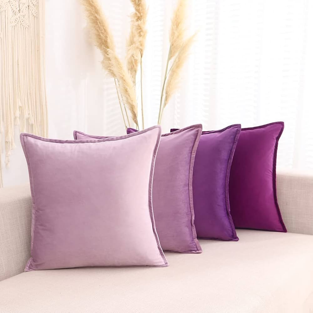 CARRIE HOME Purple Velvet Throw Pillow Covers 18x18 Set of 4 Lavender Violet Light and Dark Purpl... | Amazon (US)