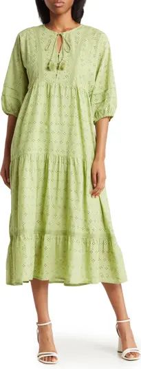 Three-Quarter Sleeve Eyelet Maxi Dress | Nordstrom Rack