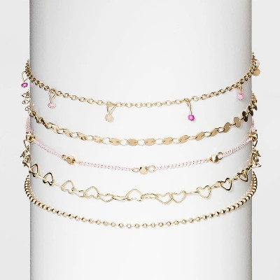 Spray Chain and Hearts Multi Choker Necklace 5pc - Wild Fable™ Gold | Target