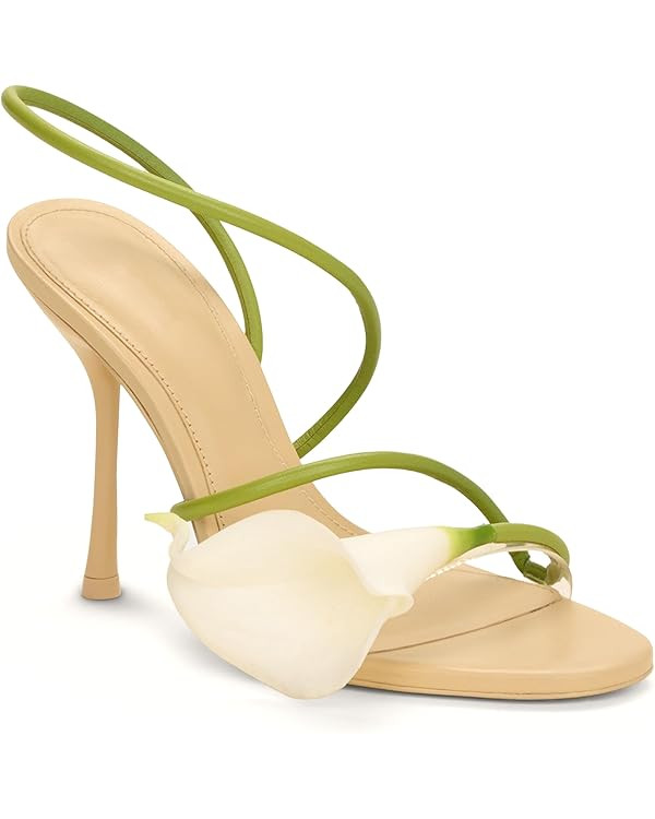 Floral Stiletto Heels for Women Elegant Calla Lily Open Toe Strappy High Heel Sandals Party Weddi... | Amazon (US)