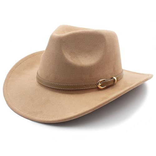 LIDHAY Wide Brim Felt Cowboy Hat for Women Men Western Suede Cowboy Cowgirl Hats 251 Camel | Amazon (US)