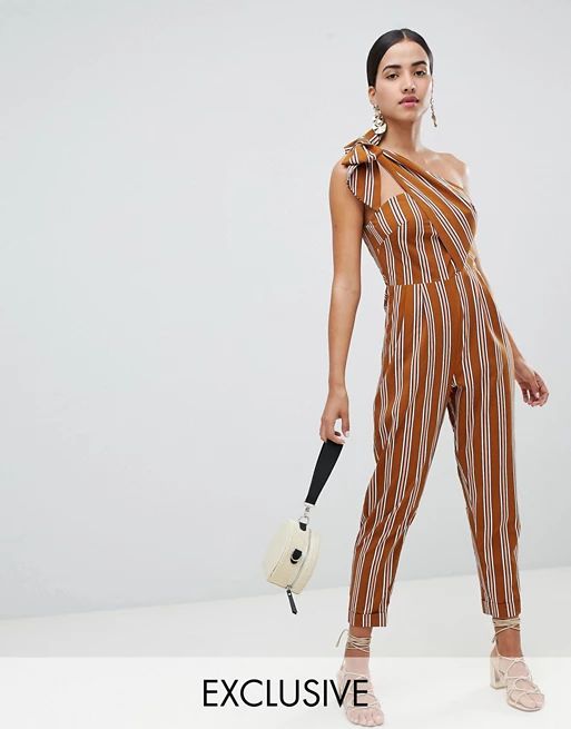 Boohoo Bow Shoulder Stripe Jumpsuit | ASOS US