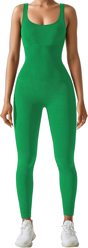 AURUZA Jumpsuit for Women Workout Seamless Jumpsuits Yoga Ribbed One Piece Tank Tops Rompers Slee... | Amazon (US)