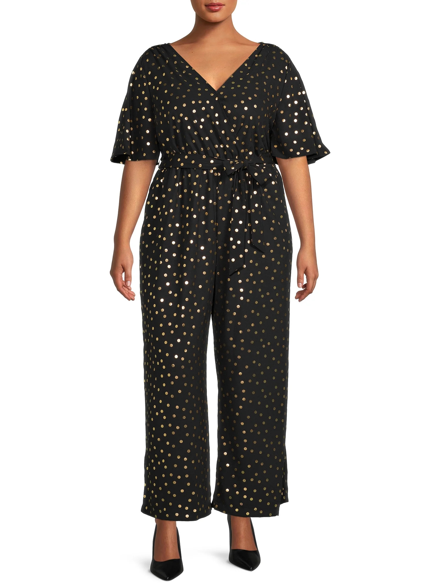 The Get Women's Plus Size Wrap Front Spotted Jumpsuit | Walmart (US)