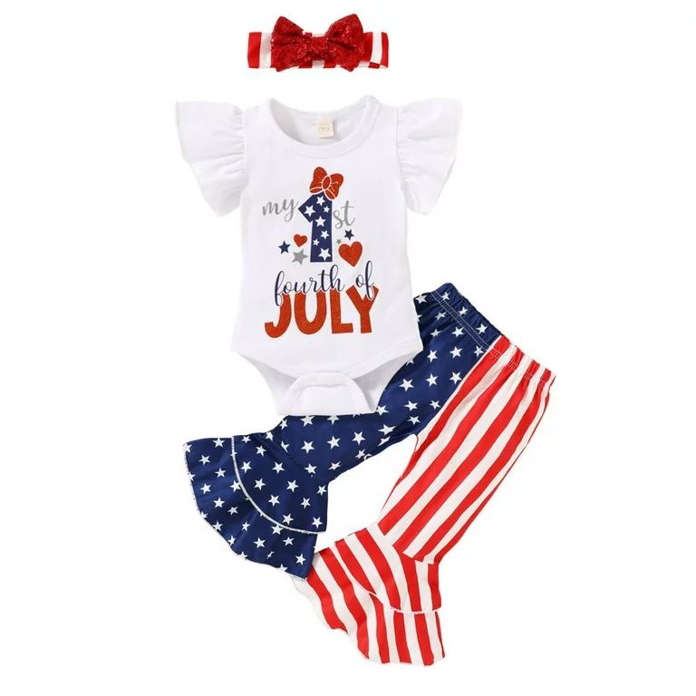 Younger Tree Toddler Baby Girl 4th of July Outfits Short Sleeve Romper Summer Clothes Set for 18-... | Walmart (US)