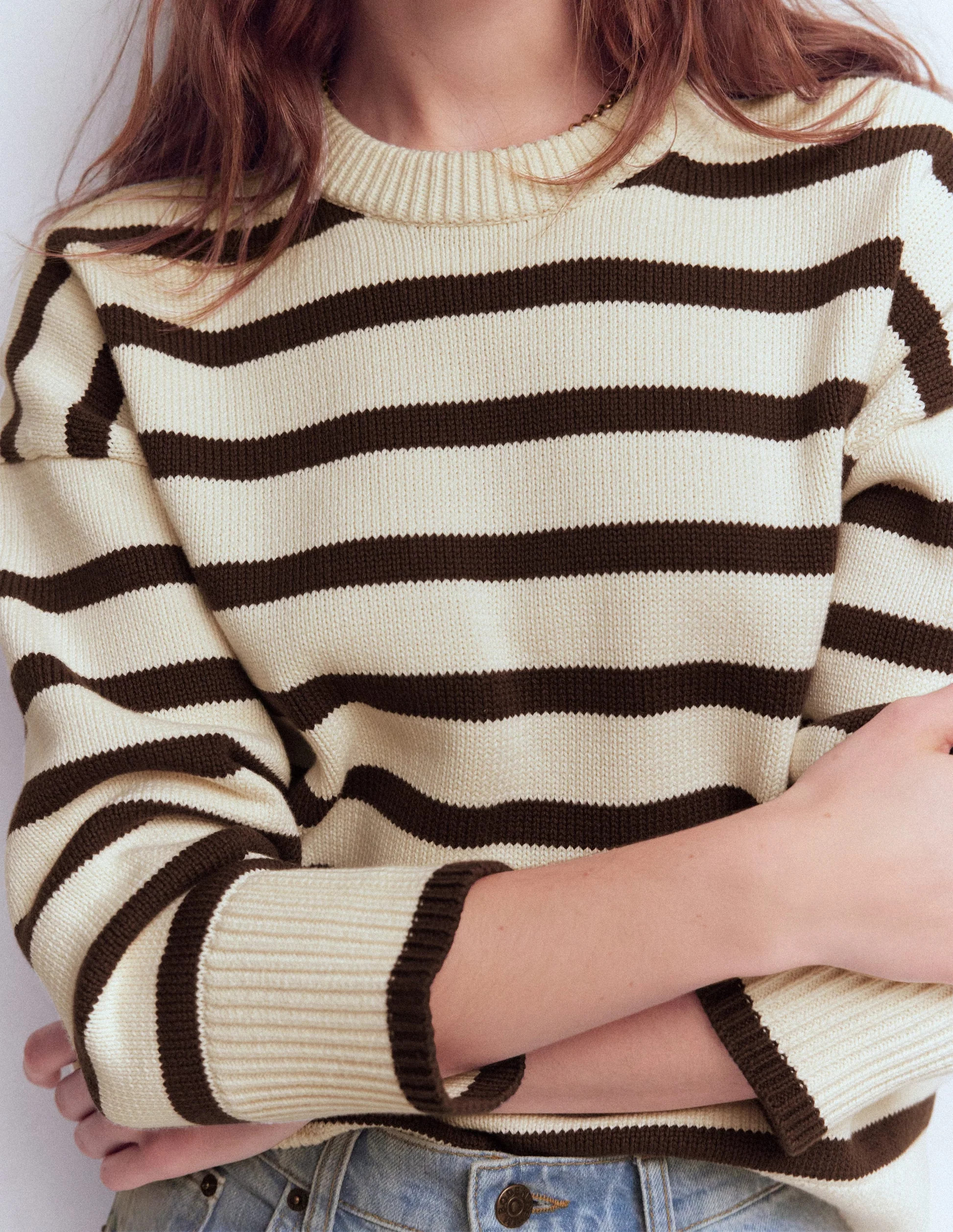 Lucy Relaxed Cotton Sweater-Ivory, Brown | Boden (US)