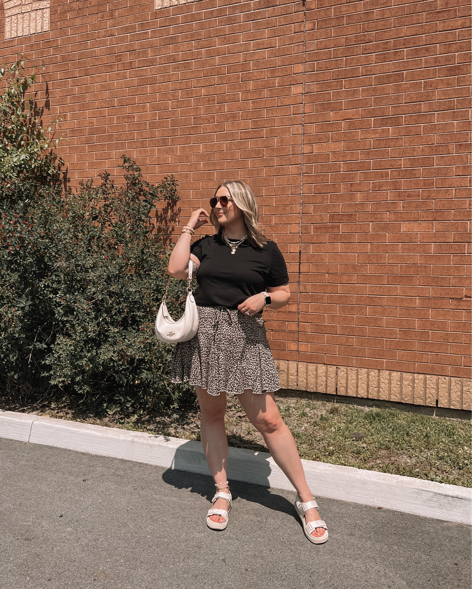 Midsize summer outfit - basic black tee (L), leopard print mini skirt (linked similar), Velcro dad sandals (run slightly big)

Simple summer outfit, cheetah print, animal print

#LTKmidsize #LTKcanada #LTKsummer