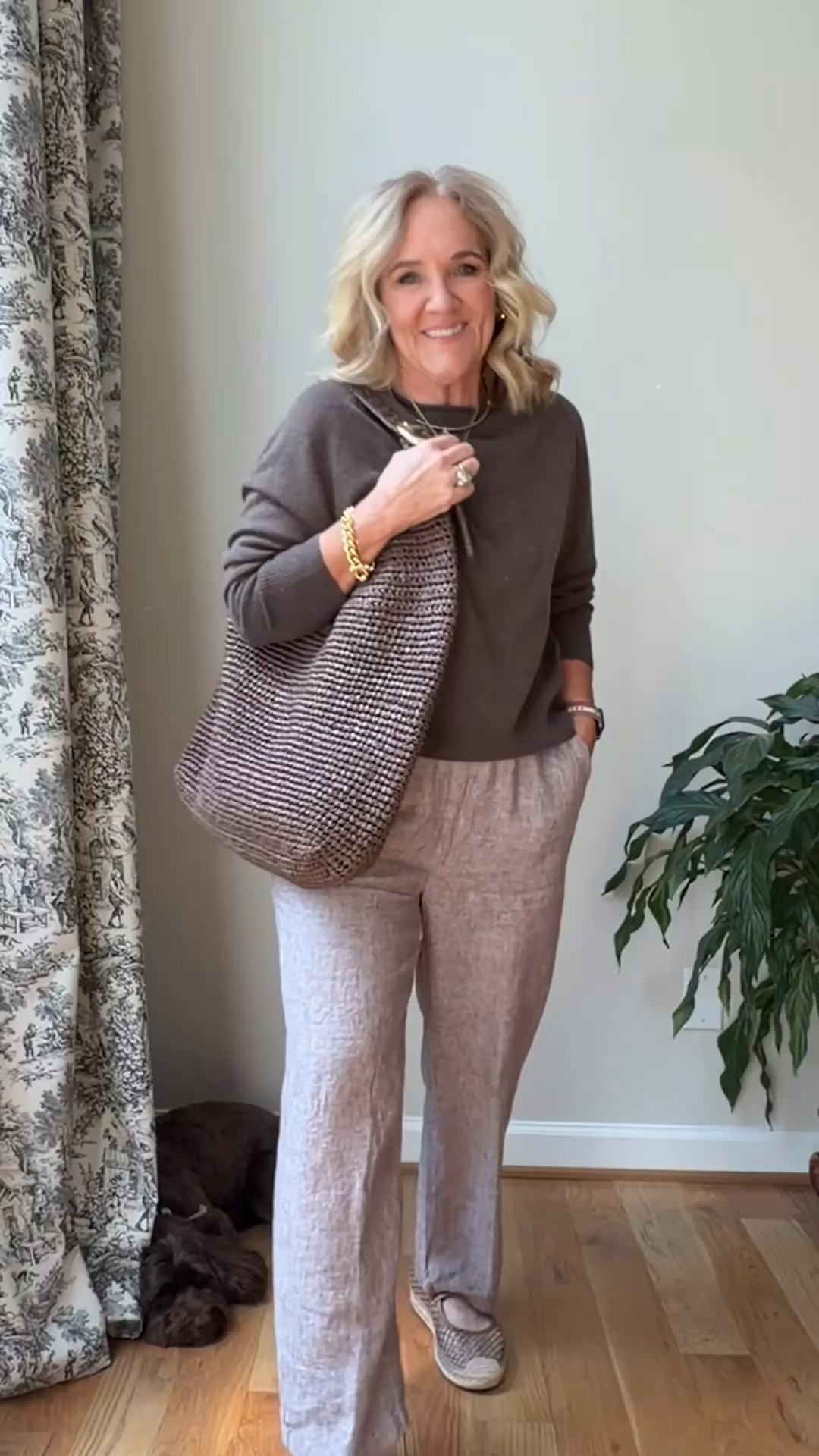 Neutral outfits always feel effortlessly chic🫶🏻 

Loving this relaxed linen pants look paired with a soft knit sweater and woven accessories for an elevated casual outfit that’s comfortable and polished at the same time. Perfect for travel days, coffee runs, casual dinners, or everyday style!

#LTKootd #LTKOver40 #LTKSeasonal