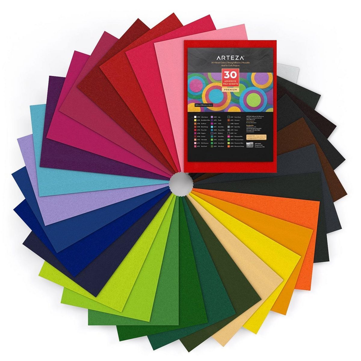Arteza Adhesive Felt Fabric Sheets, Assorted Colors, 8.3"x11.8" - Set of 30 | Target