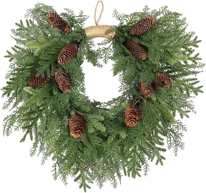 Christmas Wreath Decoration, 22'' Artificial Pine Christmas Wreaths for Front Door with Pine Cone... | Amazon (US)
