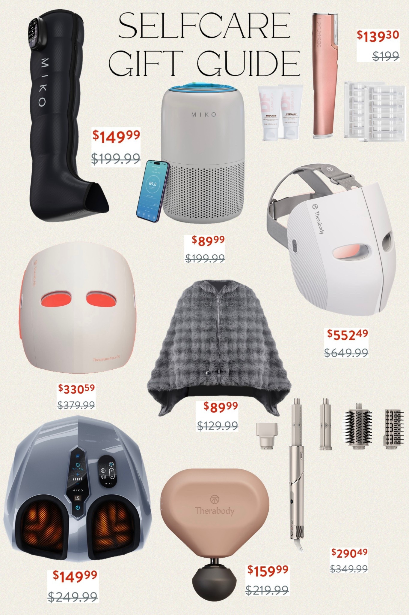 Selfcare gifts - that will make it on time for Christmas and are on sale!! 

Therabody TheraFace Mask Glo-LED Skincare Mask Red Mask | MIKO Shiatsu Foot Massager with Heat | Lovery LED Face Mask - 7-Color Light Therapy | DERMAFLASH LUXE+ Anti-Aging Sonic Dermaplaning + Peach
Fuzz Removal Set | T3
Aire 360 Ceramic Air
Styler Blowout Kit | SHARK
FlexStyle® Air Styling &amp;
Drying System | Therabody
Theragun Mini 3rd Gen
Massage Device | Therabody
TheraFace Mask | MIKO
Smart True HEPA Air
Purifier with App Control | MIKO
Aero Compression
Massager with Airbag Technology

#LTKGiftGuide #LTKHoliday #LTKselfcare