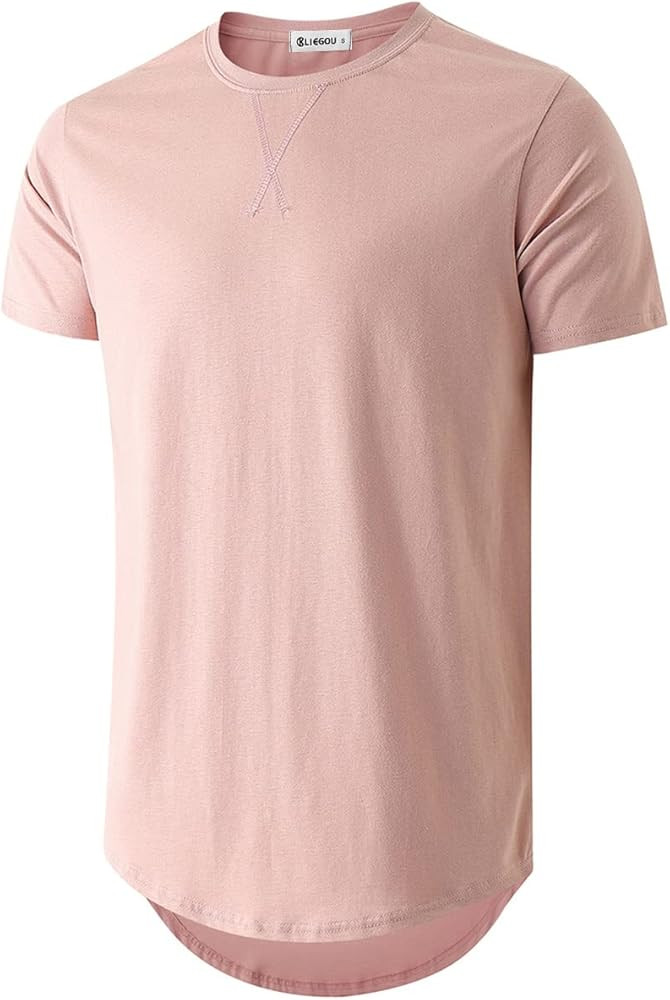 KLIEGOU Mens 100 Cotton Hipster Hip Hop Longline Crewneck T-Shirt Pre - Shrunk S-4XL | Amazon (US)