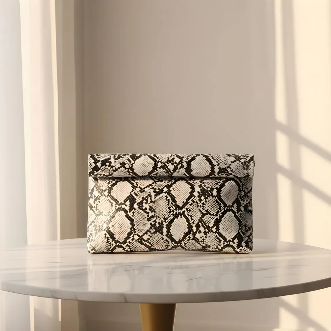 Chic Snakeskin Print Evening Clutch Bag, Vegan Leather Roll Top Purse, Animal Pattern Handbag for... | Etsy (Global)