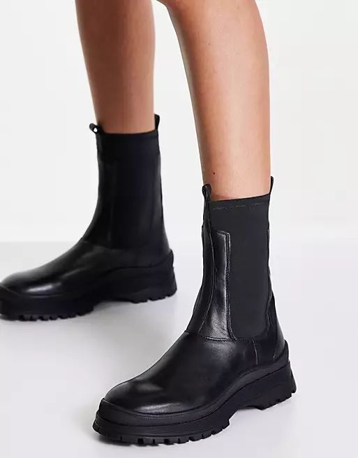 ASRA Chayote pull on chelsea boots in black leather | ASOS (Global)