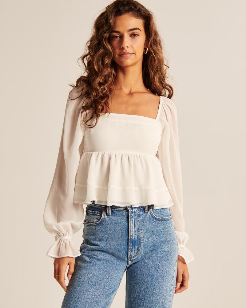 Long-Sleeve Squareneck Babydoll Top | Abercrombie & Fitch (US)