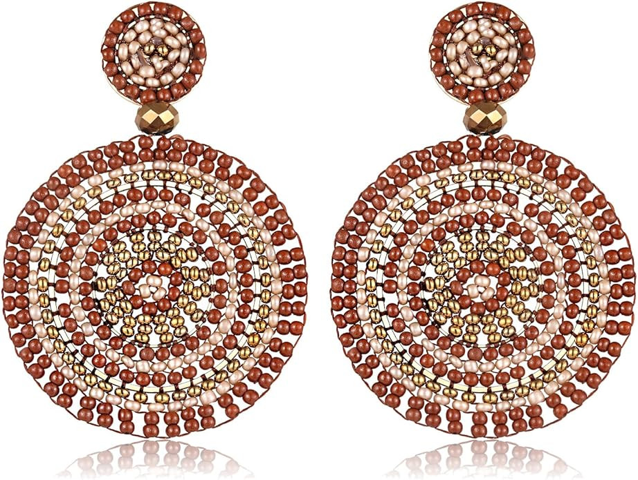 Beaded Drop Earrings for Women Handmade Colorful Beaded Earrings Boho Statement Beaded Dangle Ear... | Amazon (US)