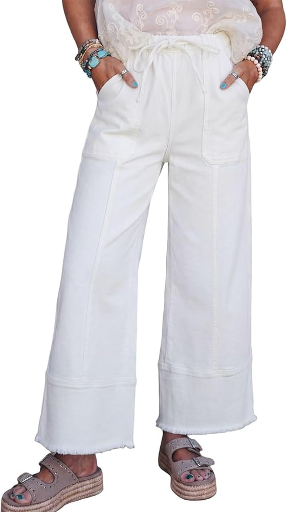 SHEWIN Women's Wide Leg Jeans High Waisted Baggy Jeans Stretchy Drawstring Denim Pants | Amazon (US)