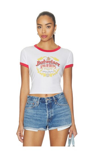 Budweiser Ringer Baby Tee in White & Red | Revolve Clothing (Global)