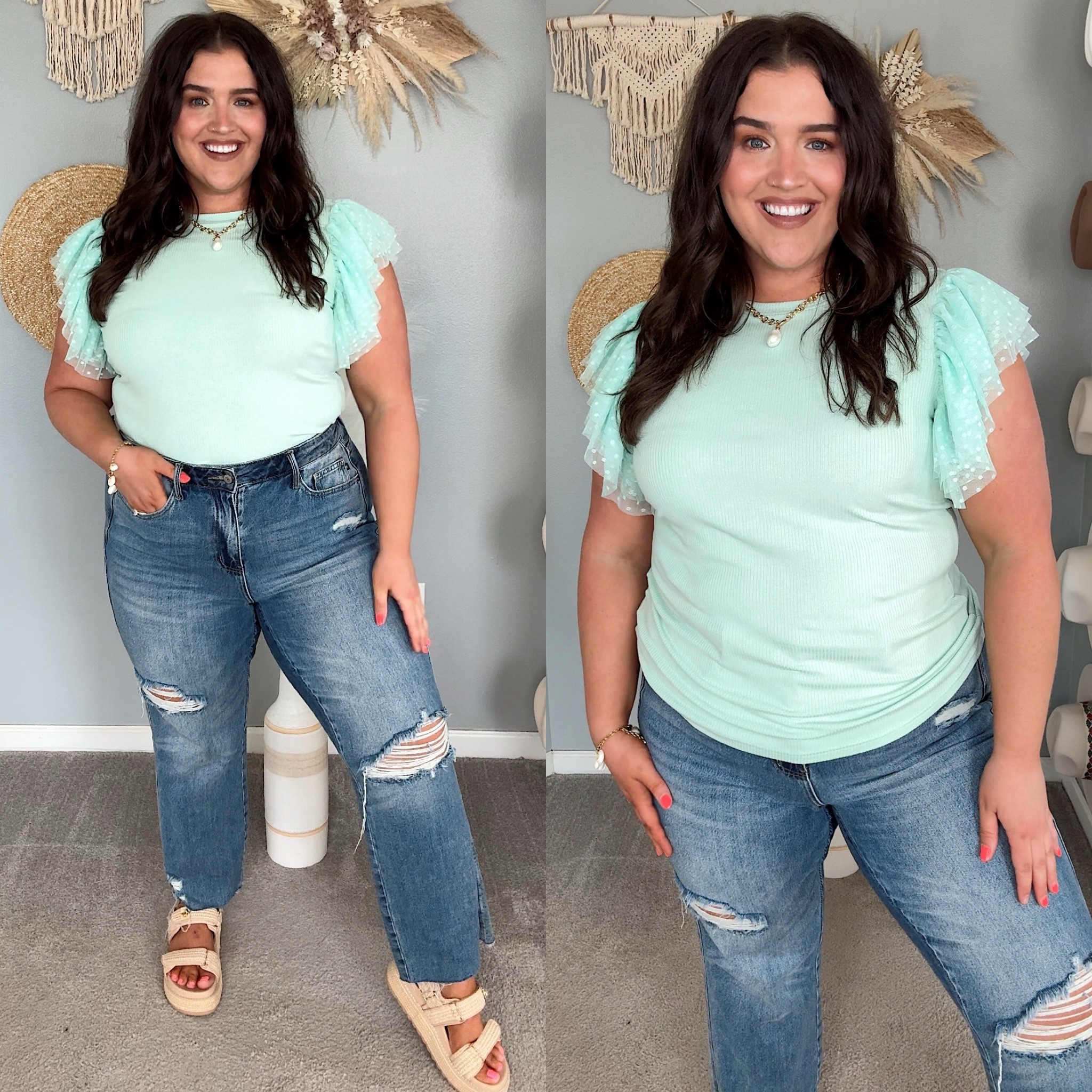 Casual summer outfit inspo 🩵 Amazon flutter sleeve top under $30! Wearing a size XXL. Jeans size 14 plus

#LTKMidsize #LTKStyleTip #LTKPlusSize