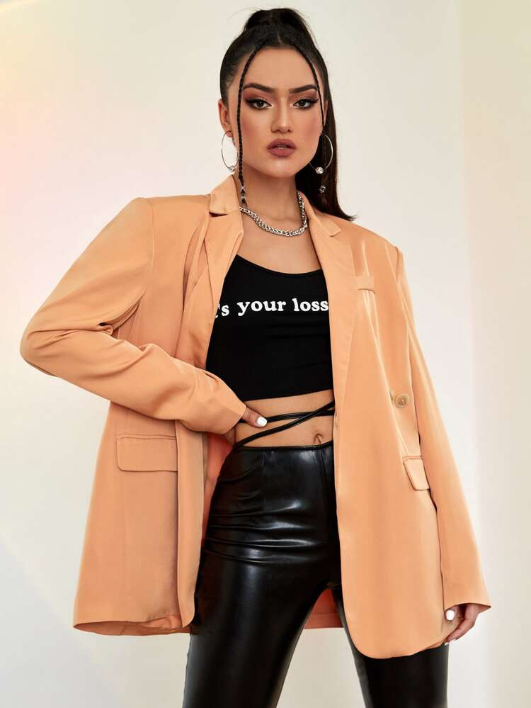 SHEIN Lapel Neck Single Button Blazer | SHEIN