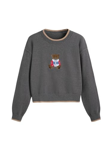 CIDER Women's Fall Sweaters Long Sleeve Cute Sweaters Bear Graphic Crewneck Soft Knit Casual Crop... | Amazon (US)
