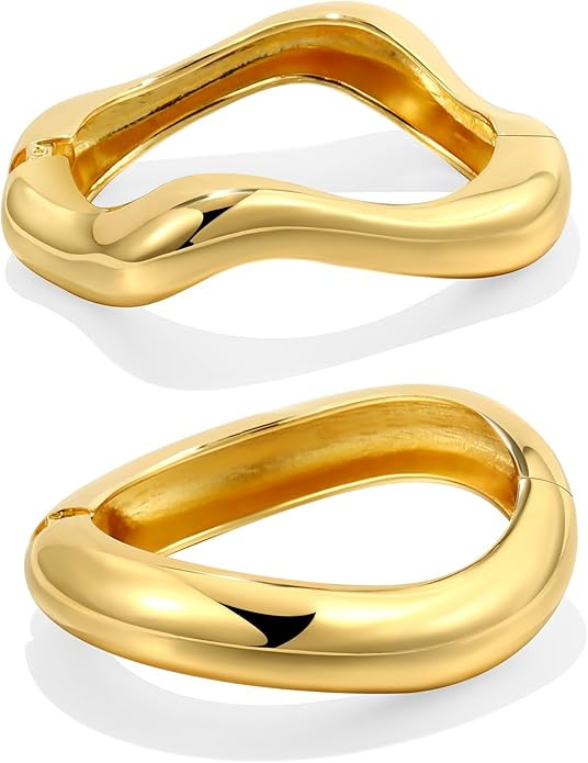 Elegance 11 designs Gold Bangles For Women Chunky Trendy Hinged Cuff Open Bracelet Wide Minimalis... | Amazon (US)