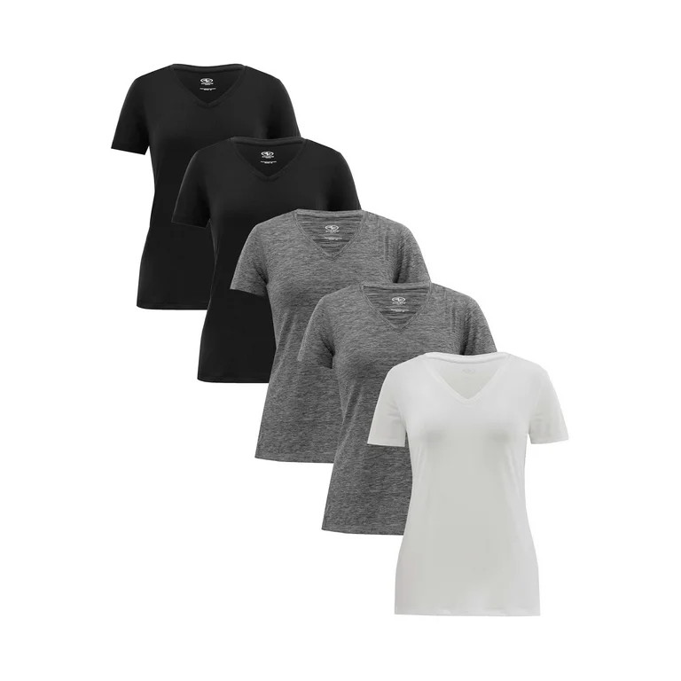 Athletic Works Women's Core Active Short Sleeve V-Neck T-Shirt, 5-Pack | Walmart (US)