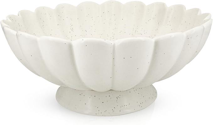 Large Fruit Bowl for Kitchen Counter-10.6" White Ceramic Fluted Scalloped Decorative Footed Bowl ... | Amazon (US)