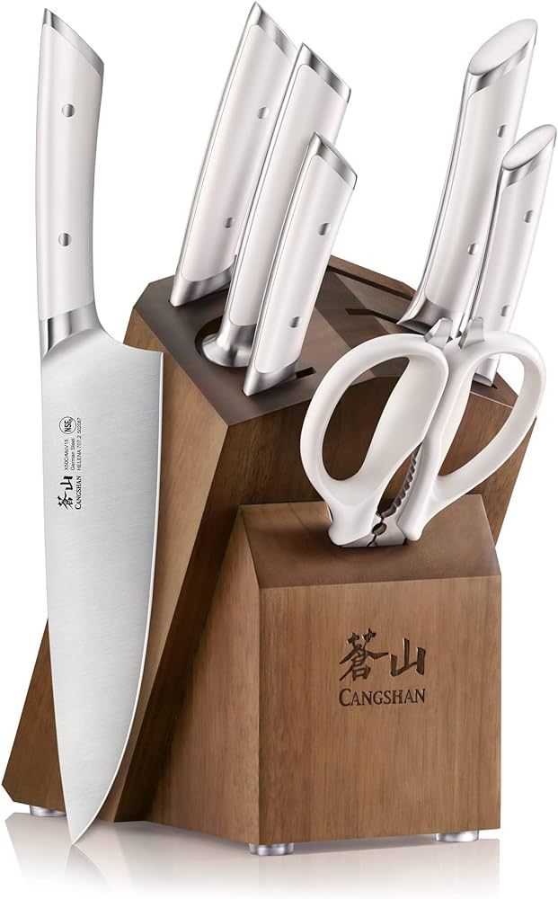 Cangshan HELENA Series German Steel Forged Knife Block Set (8-Piece, White) | Amazon (US)