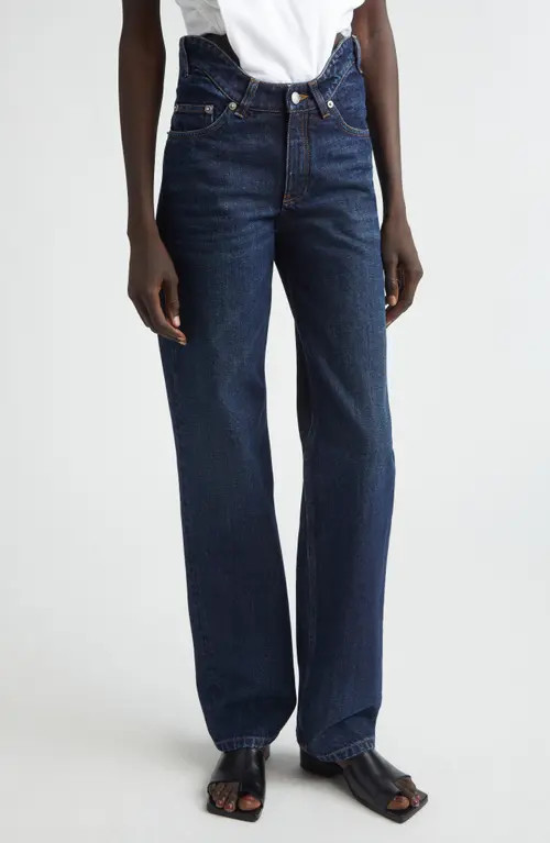 Jean Paul Gaultier Curvy Waistband Straight Leg Jeans in Indigo at Nordstrom, Size 30 | Nordstrom