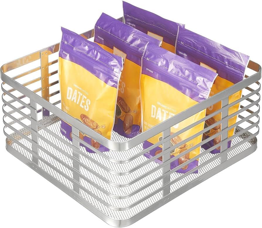 mDesign Steel Wire Kitchen Food Storage Organizer Bin Basket for Pantry, Cabinet, Cupboard Organi... | Amazon (US)