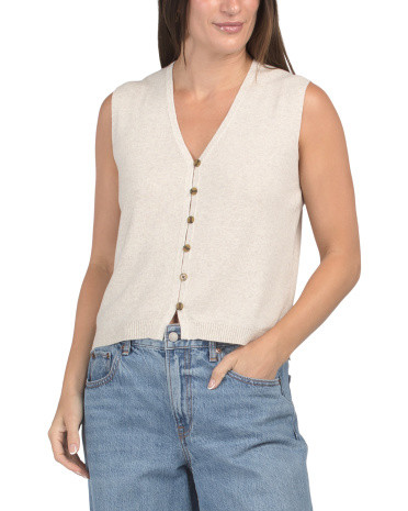 Sleeveless V-neck Button Up Sweater Vest for Women | Polyester/Cotton | Marshalls