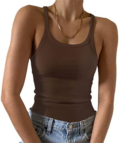 Artfish Women's Sleeveless Tank Top Form Fitting Scoop Neck Ribbed Knit Basic Cami Shirts | Amazon (US)