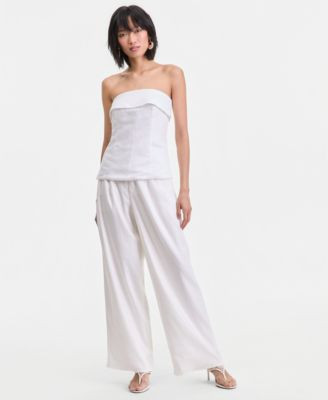 I.N.C. International Concepts Womens Linen Blend Strapless Top Wide Leg Pants Macys Exclusive | Macy's