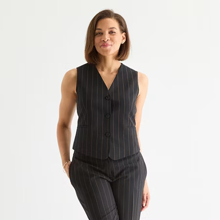 Black Label by Evan-Picone Womens Striped Classic Fit Suit Vest, 12, Black | JCPenney