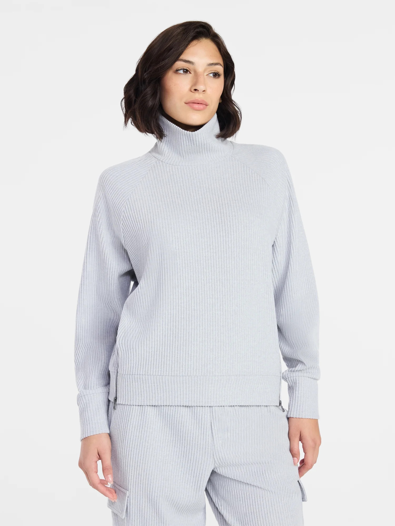 Avia Women's Corded Open Neck Polo Top with Long Sleeves, Sizes XS-3XL | Walmart (US)