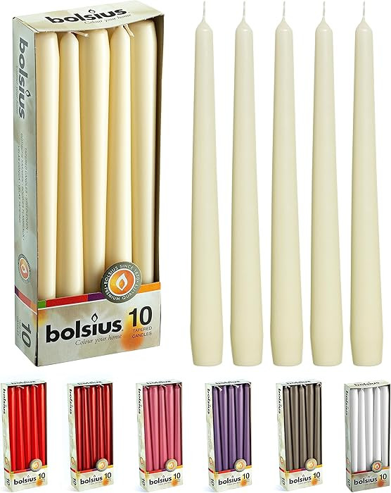BOLSIUS Ivory Taper Candles - 10 Pack Unscented 10 Inch Dinner Candle Set - 8 Hours Burn Time - P... | Amazon (US)