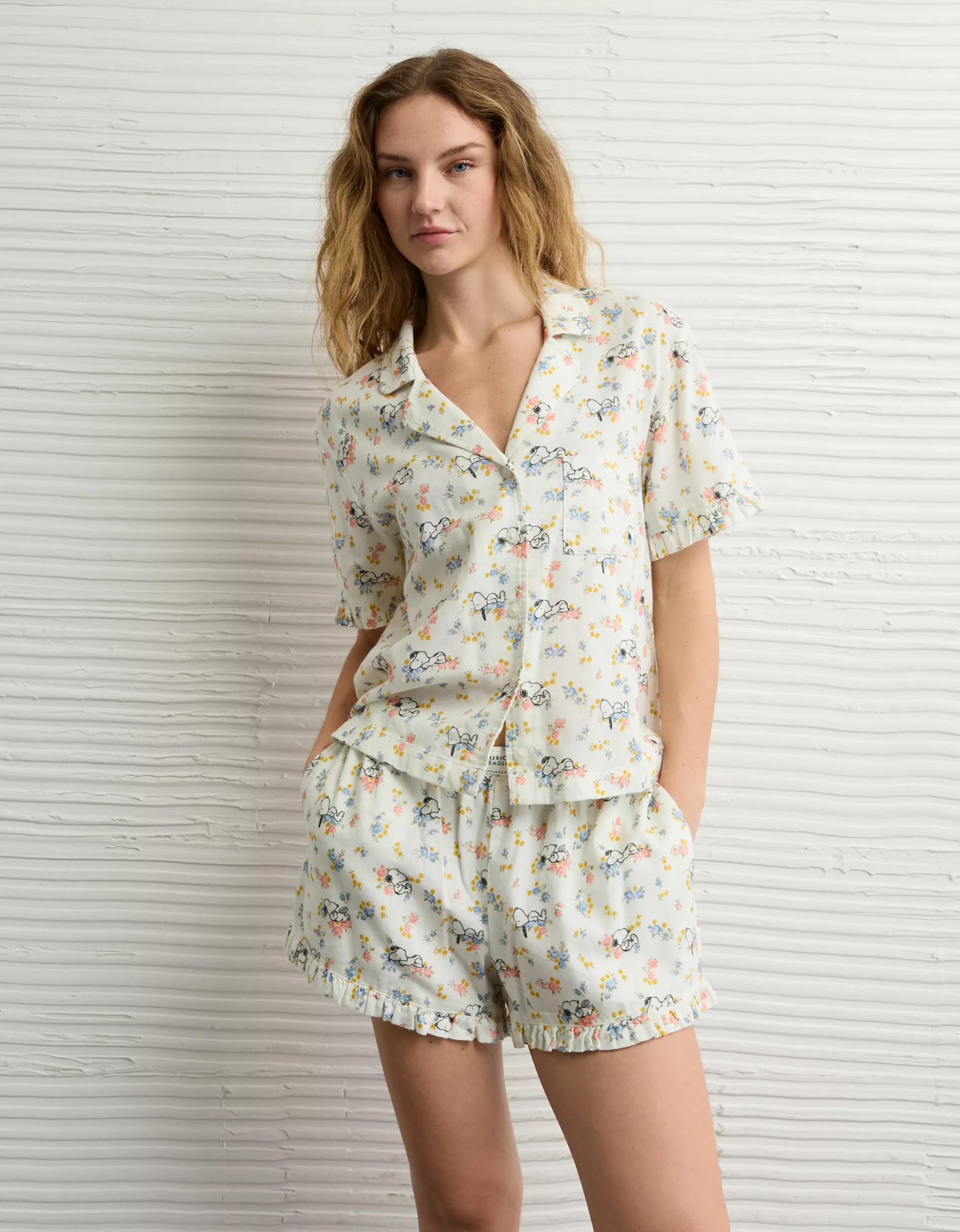 AE Snoopy Ruffled Flannel PJ Set | American Eagle Outfitters (US & CA)