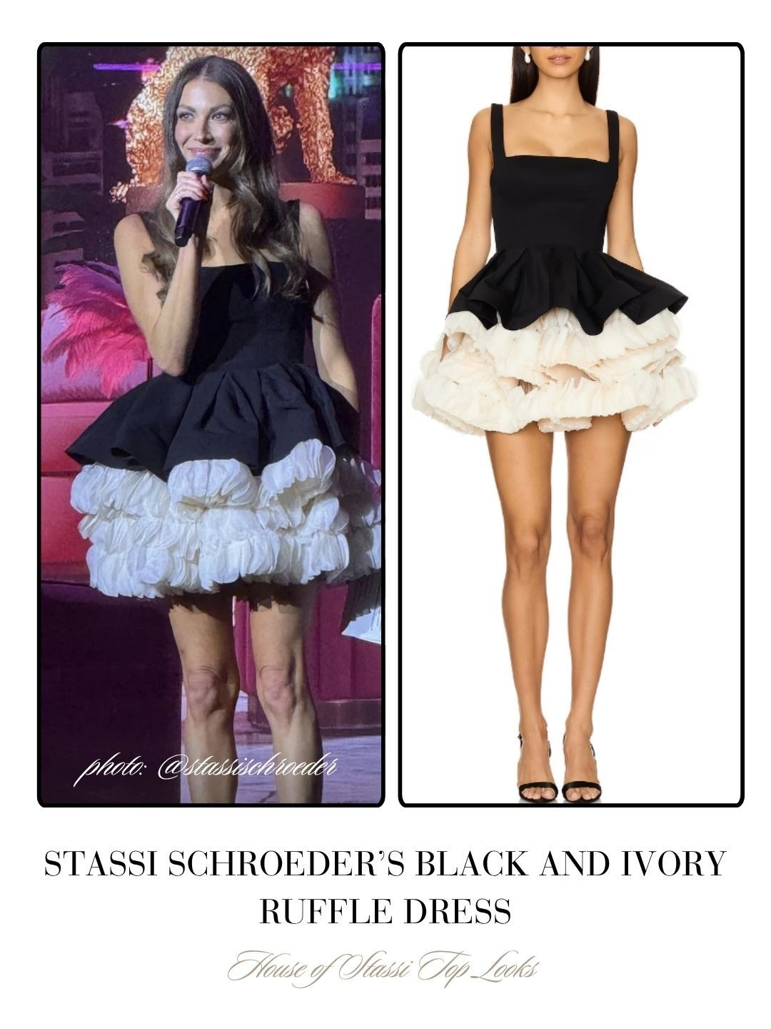 Stassi Schroeder’s Black and Ivory Ruffle Dress 📸 = @stassischroeder