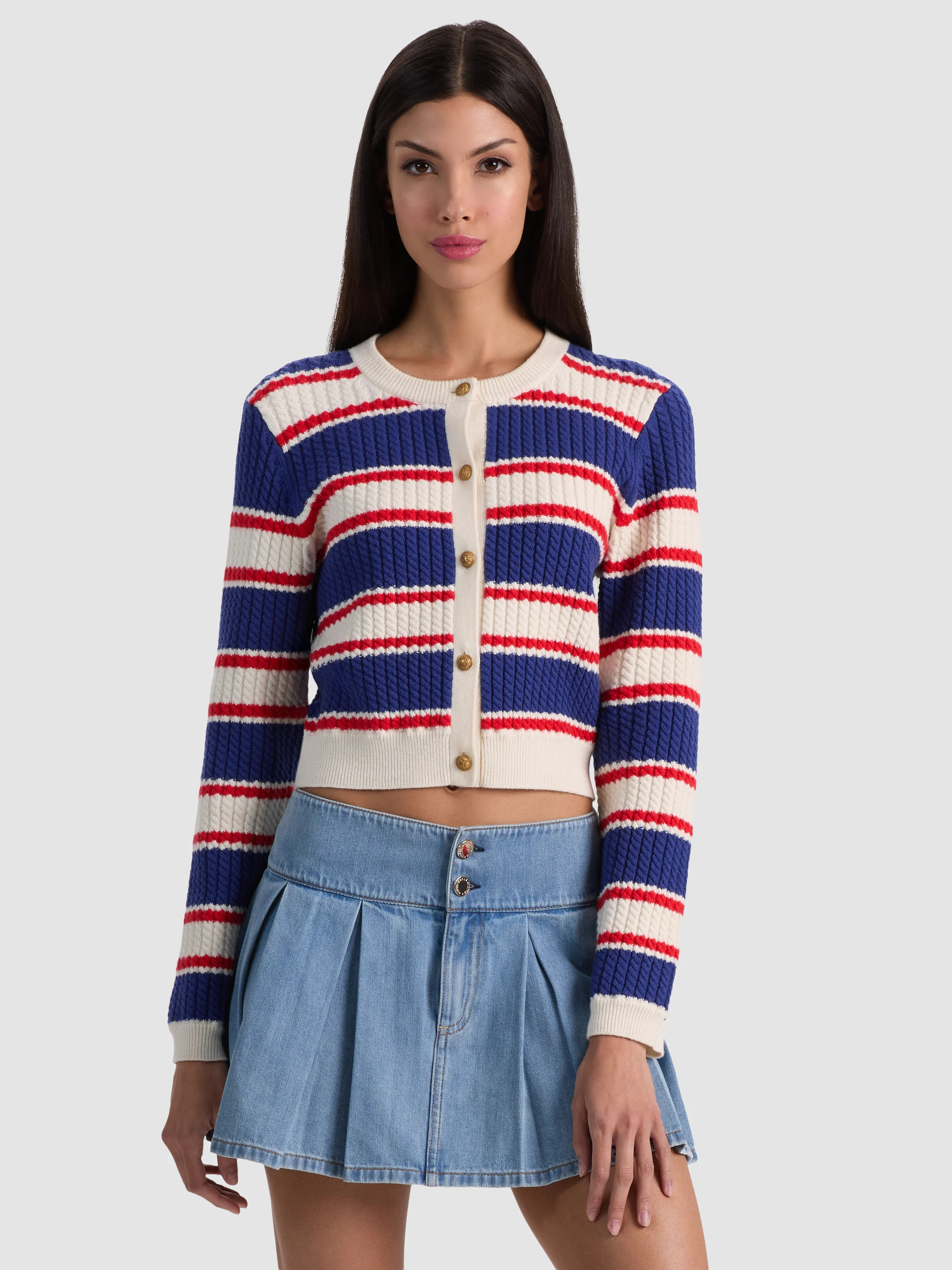 alice + olivia DOLLIE STRIPED CABLE CARDIGAN | Alice + Olivia