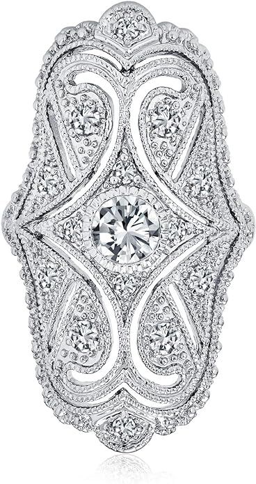 Bling Jewelry Deco Antique Style Filigree Pave CZ Wide Armor Full Finger Fashion Statement Ring C... | Amazon (US)