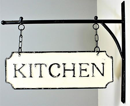 Silvercloud Trading Co. Rustic Hanging Double-Sided Kitchen Embossed Black on White Enamel Metal ... | Amazon (US)