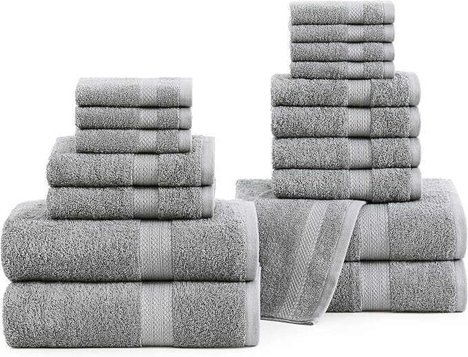 LANE LINEN 18-Piece Cotton Bath Towel Set - 4 Large Bath Towels, 6 Hand Towels, 8 Washcloths, Sof... | Amazon (US)