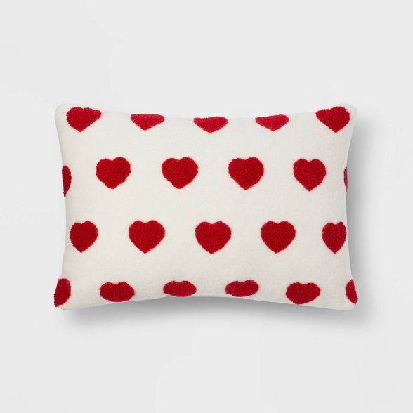 Lumbar Sherpa Valentine's Day Hearts Pillow Cream - Spritz™ | Target