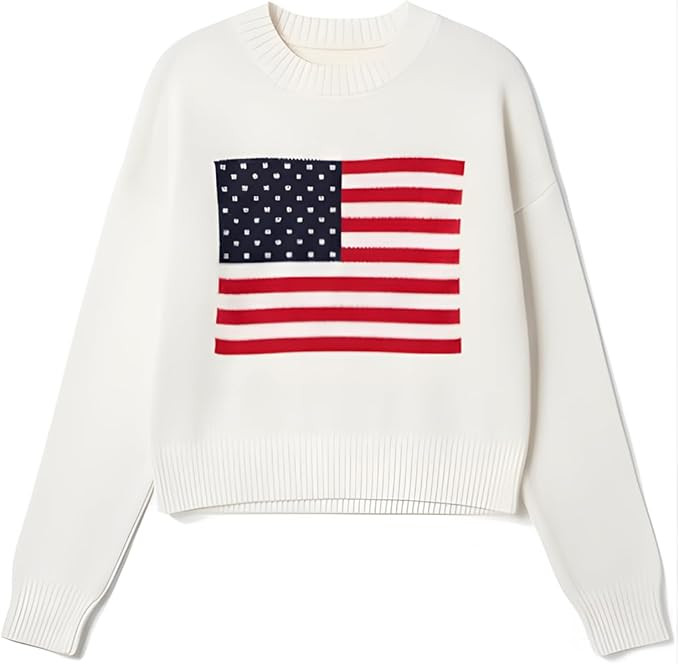 Madore White Soft Oversized American Flag Sweater Women 4th of July 2024 USA Outfits Plus Fourth | Amazon (US)