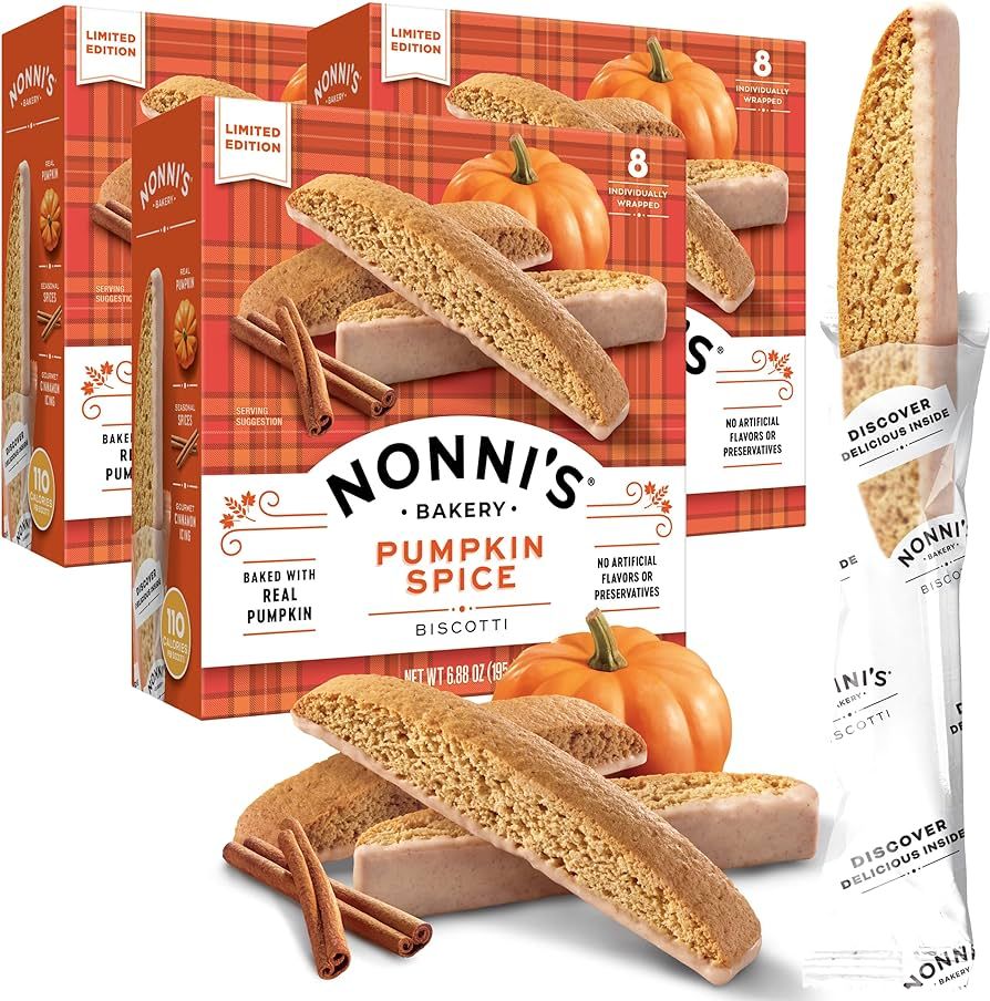 Nonni's Pumpkin Spice Biscotti Holiday Cookies - 3 Boxes Pumpkin Cookies - Pumpkin Biscotti Dippe... | Amazon (US)
